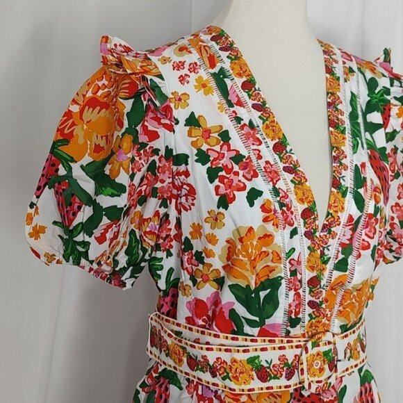 FARM RIO Romper XL Floral Off-White Flowerful Sketch Belted NEW - Picture 8 of 16